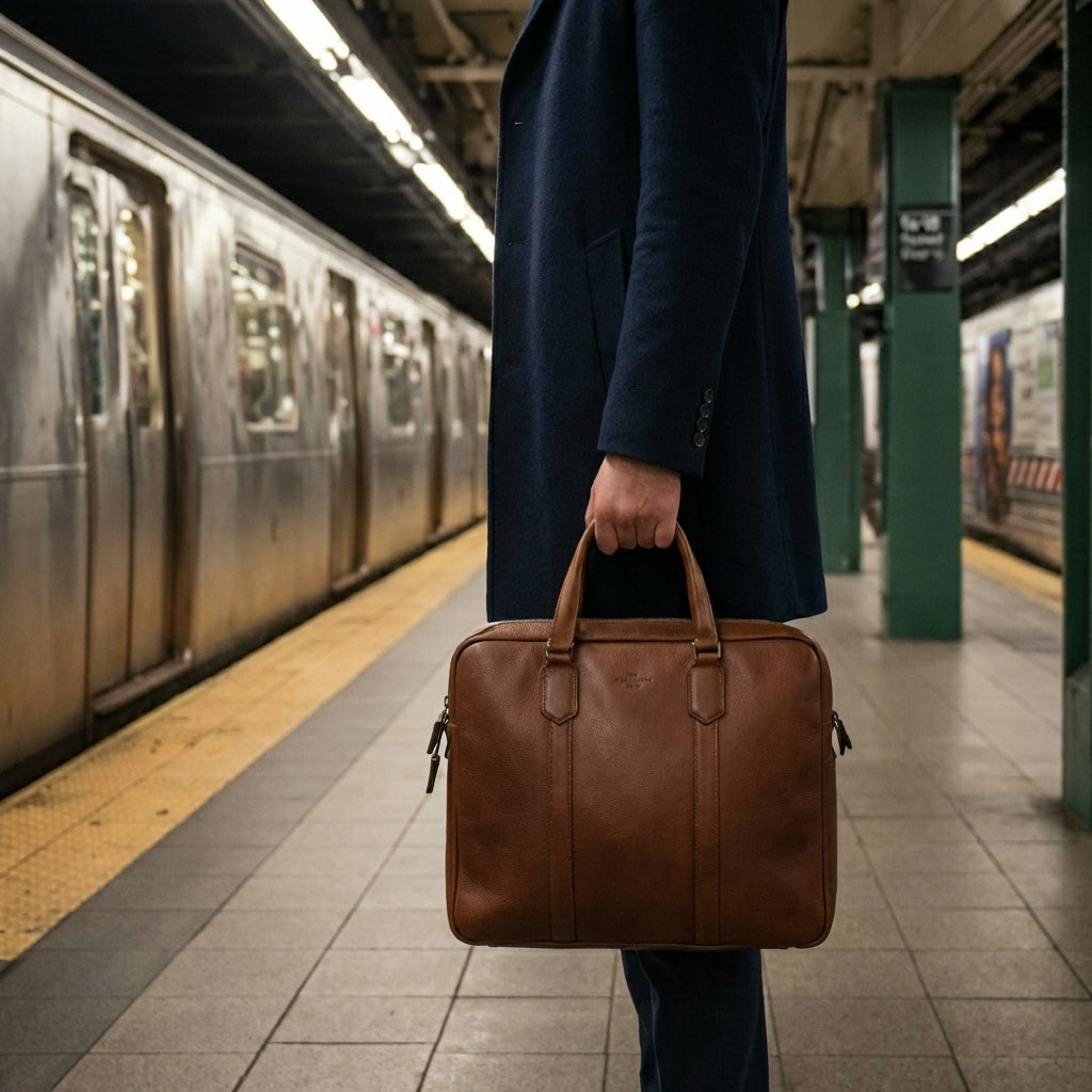 Man at subway with briefcase