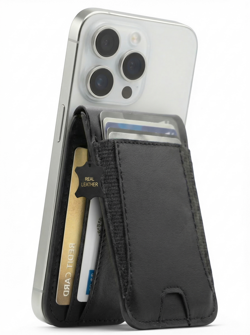 Sisa MagSafe Wallet - Full Grain Leather Card Holder with Expandable Elastic - Holds 8-10 Cards